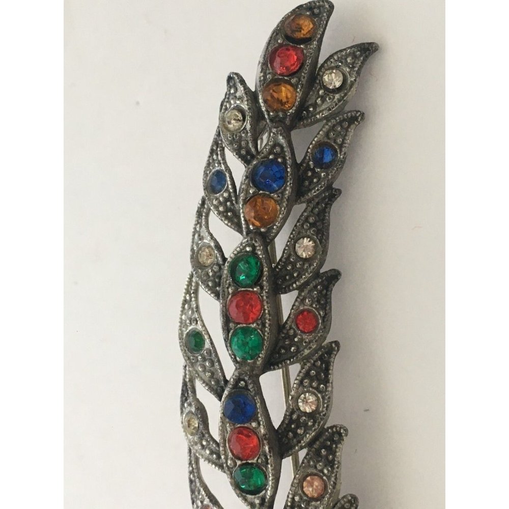 Little Nemo Feather Colored Rhinestone Brooch Pin Art Nouveau Vtg Jewelry Signed - Picture 4 of 9
